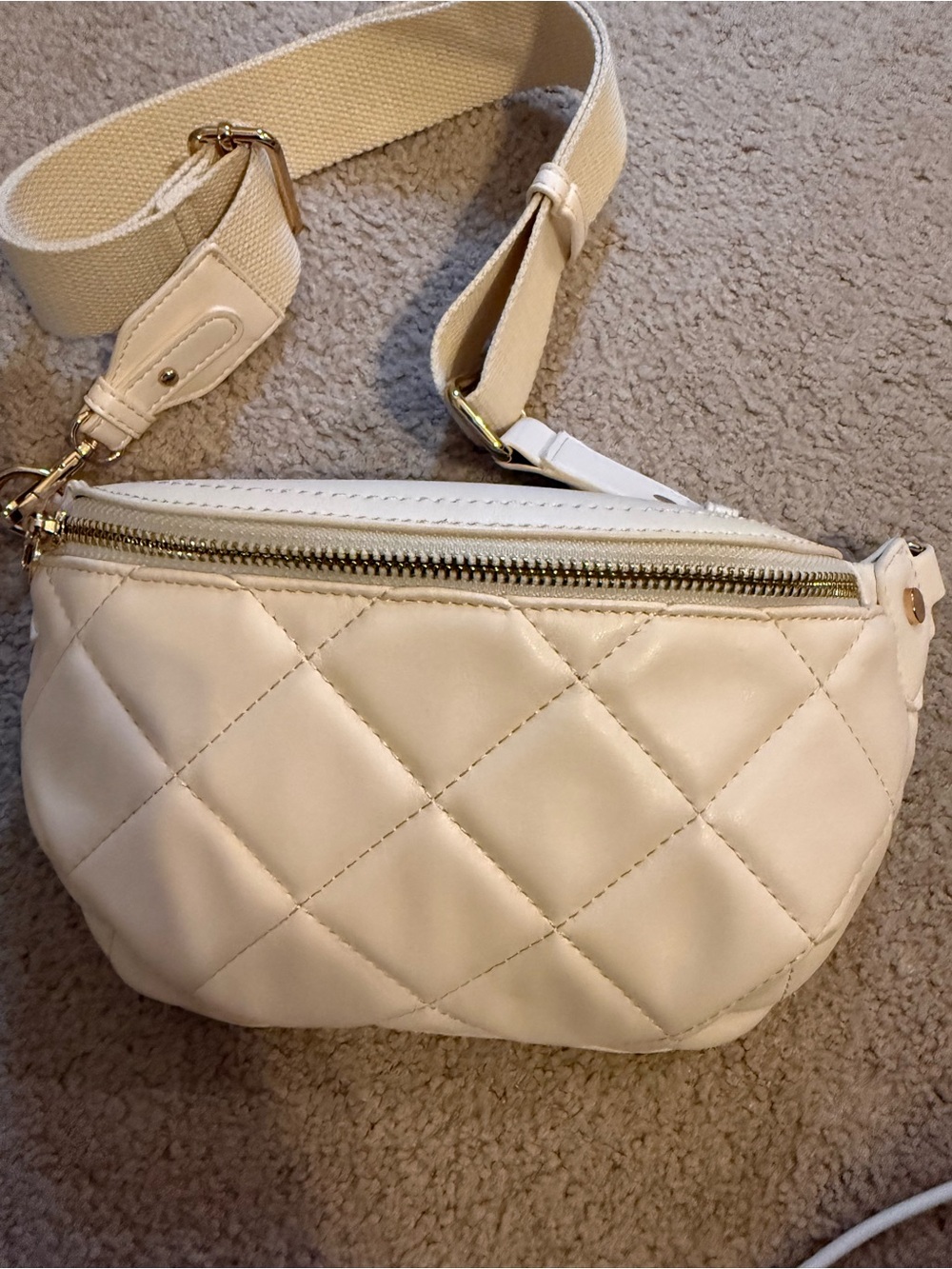NWOT- Quilted Cream Crossbody Belt Bag - Elegant Everyday Wear